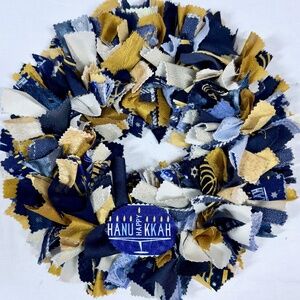 HANUKKAH RAG WREATH 10" HANDCRAFTED DOOR WALL DECOR CANDLE RING 1 OF A KIND GIFT